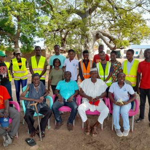 EWB-KNUST travel team in a group picture with George and representatives in Ullo Traditional Area during our June 2021 trip to Ullo.